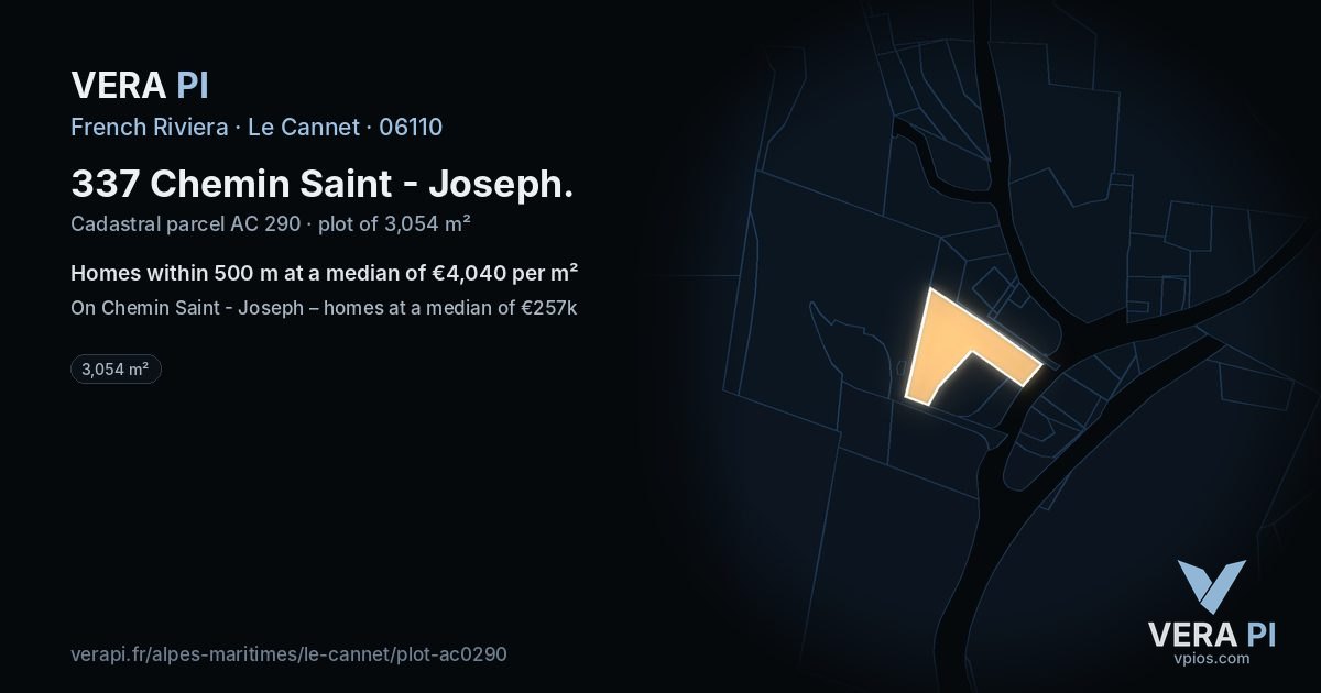 337 Chemin Saint - Joseph, Le Cannet at night – the plot lit, the parcels around coloured by the prices near them