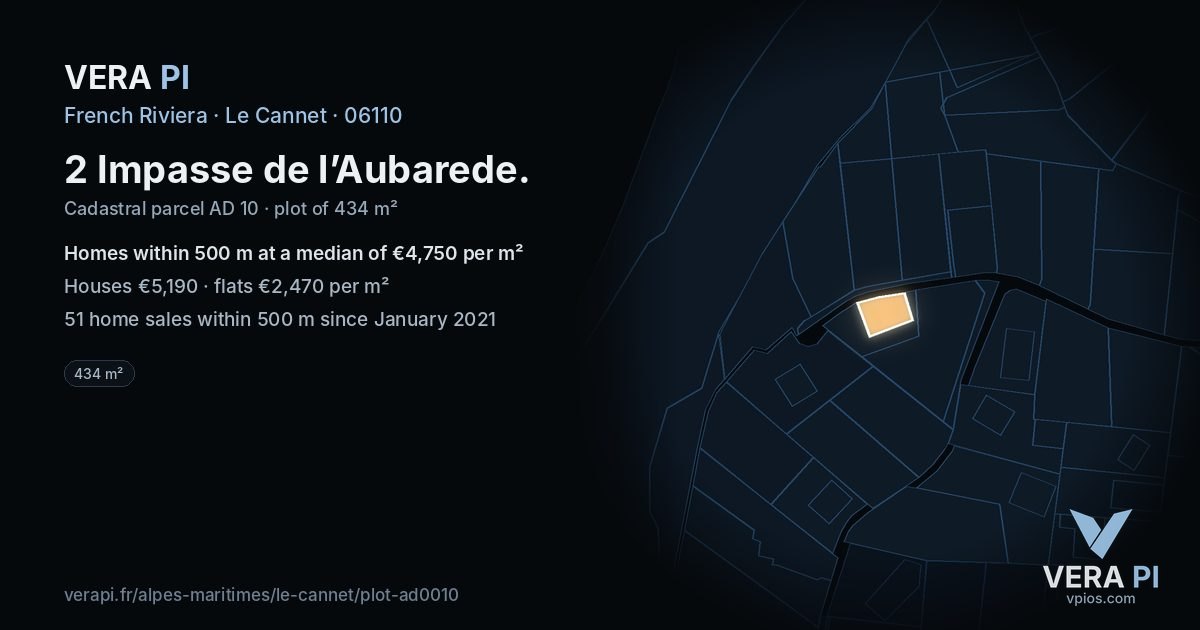 2 Impasse de l’Aubarede, Le Cannet at night – the plot lit, the parcels around coloured by the prices near them