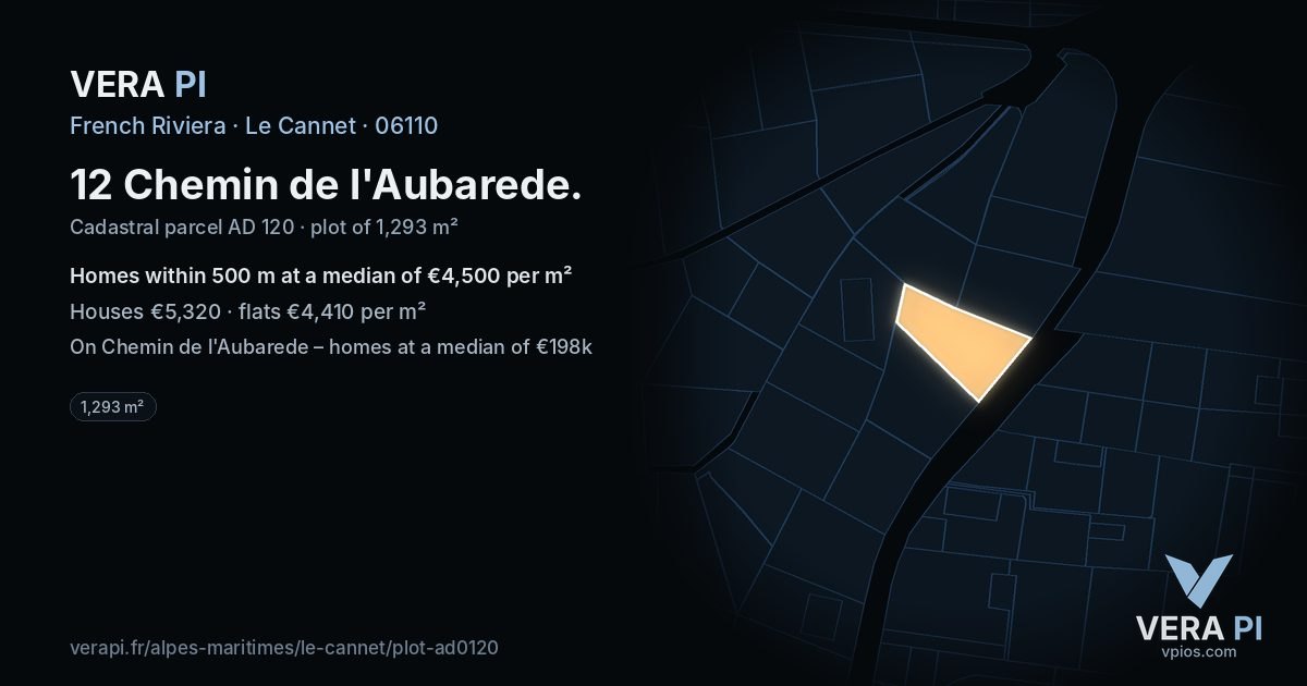 12 Chemin de l'Aubarede, Le Cannet at night – the plot lit, the parcels around coloured by the prices near them