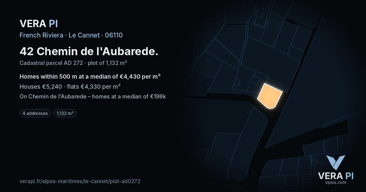 42 Chemin de l'Aubarede, Le Cannet at night – the plot lit, the parcels around coloured by the prices near them