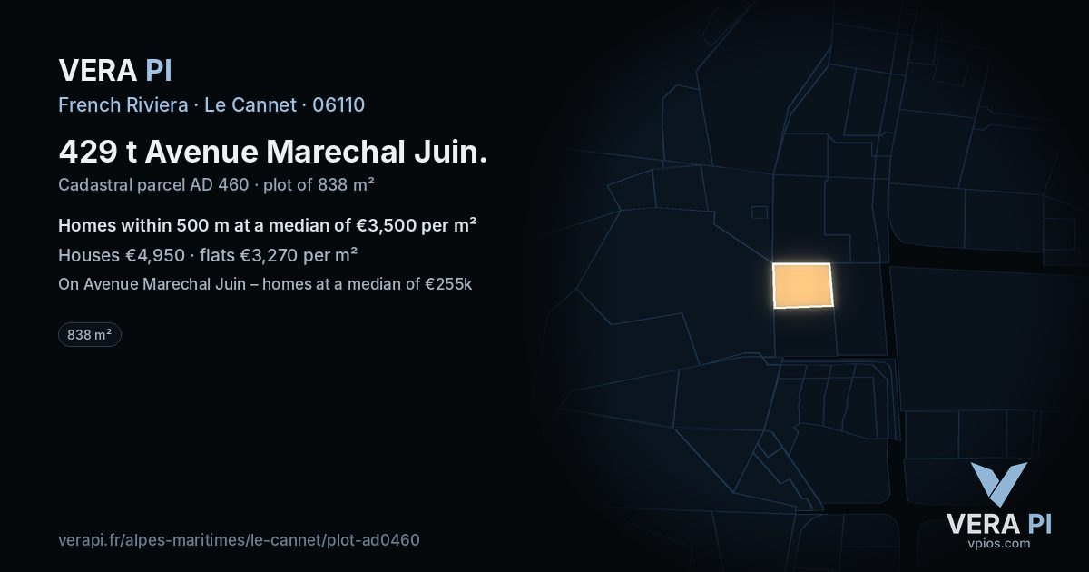 429 t Avenue Marechal Juin, Le Cannet at night – the plot lit, the parcels around coloured by the prices near them