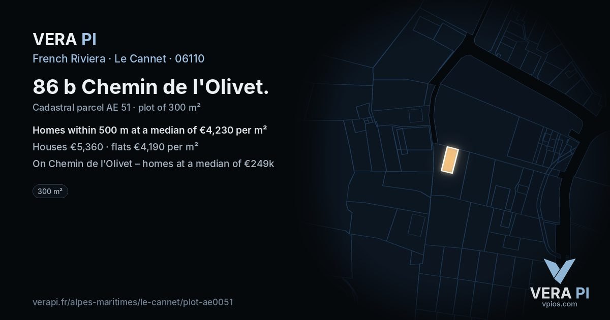 86 b Chemin de l'Olivet, Le Cannet at night – the plot lit, the parcels around coloured by the prices near them