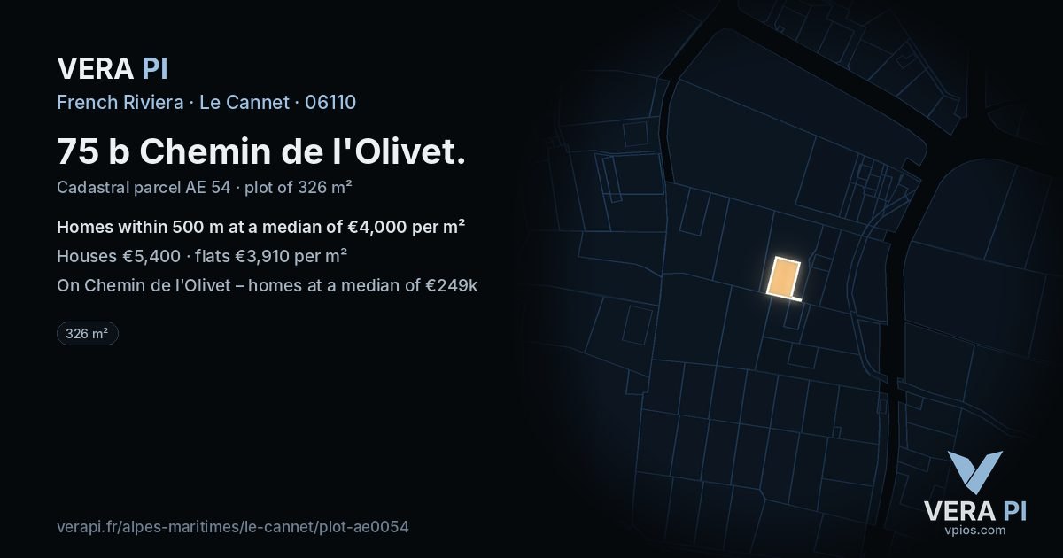 75 b Chemin de l'Olivet, Le Cannet at night – the plot lit, the parcels around coloured by the prices near them