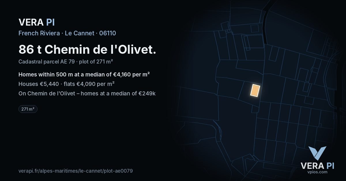 86 t Chemin de l'Olivet, Le Cannet at night – the plot lit, the parcels around coloured by the prices near them
