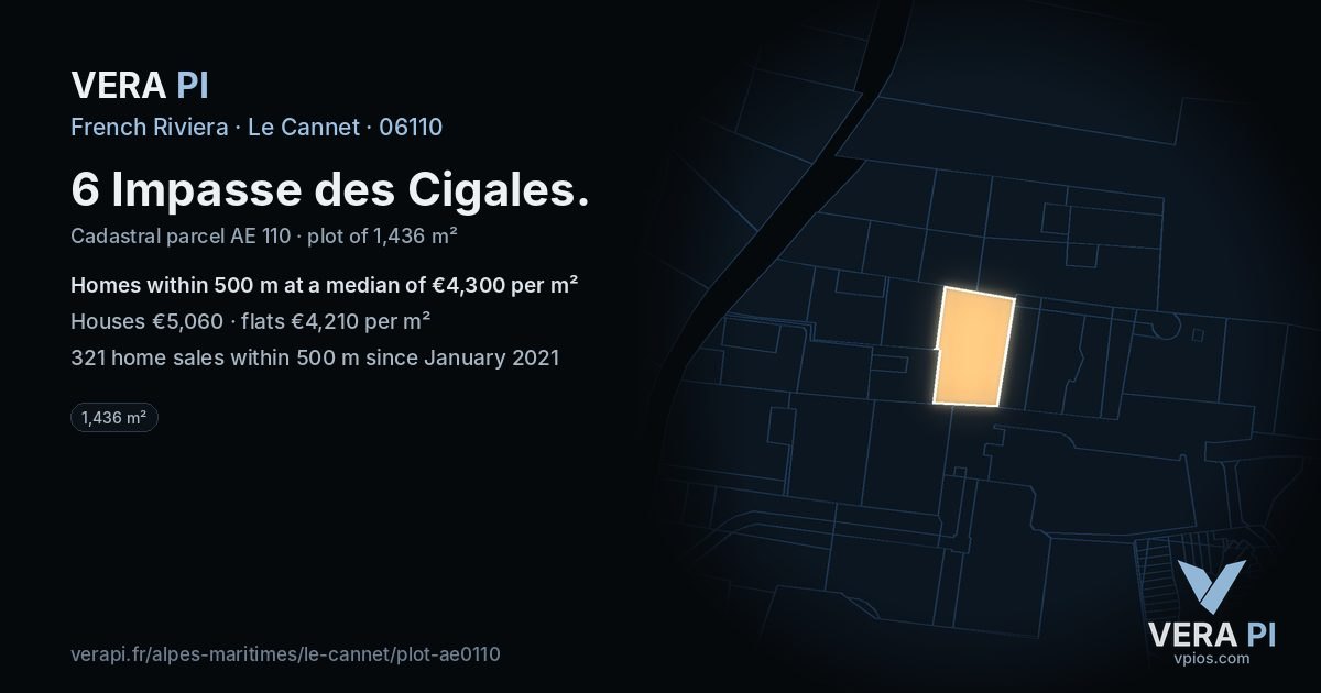 6 Impasse des Cigales, Le Cannet at night – the plot lit, the parcels around coloured by the prices near them
