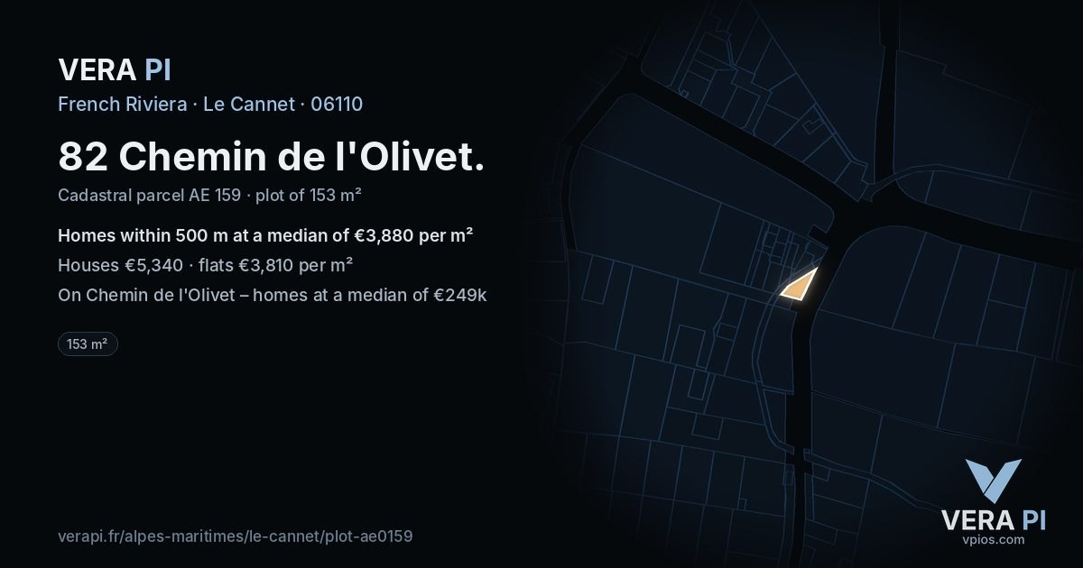 82 Chemin de l'Olivet, Le Cannet at night – the plot lit, the parcels around coloured by the prices near them