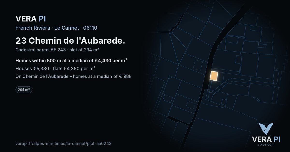 23 Chemin de l'Aubarede, Le Cannet at night – the plot lit, the parcels around coloured by the prices near them