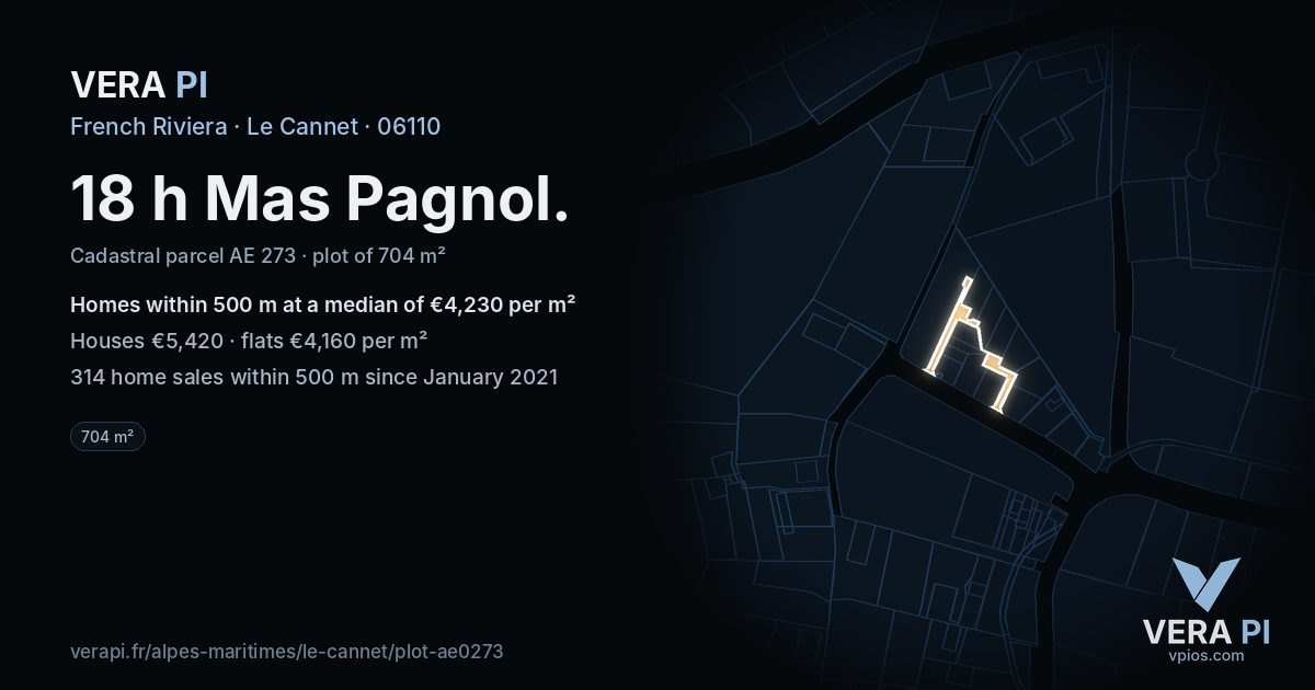 18 h Mas Pagnol, Le Cannet at night – the plot lit, the parcels around coloured by the prices near them