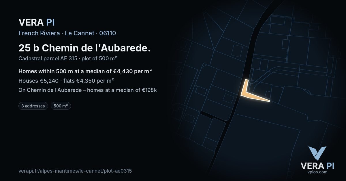 25 b Chemin de l'Aubarede, Le Cannet at night – the plot lit, the parcels around coloured by the prices near them