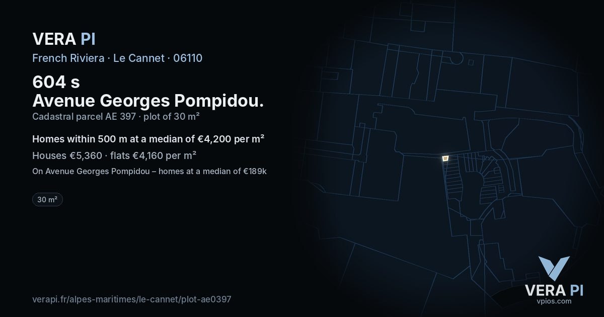604 s Avenue Georges Pompidou, Le Cannet at night – the plot lit, the parcels around coloured by the prices near them