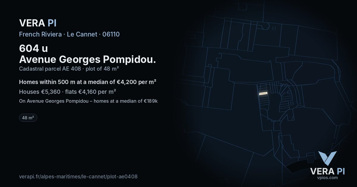 604 u Avenue Georges Pompidou, Le Cannet at night – the plot lit, the parcels around coloured by the prices near them