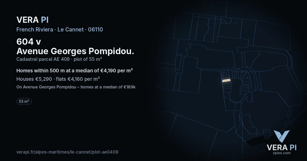 604 v Avenue Georges Pompidou, Le Cannet at night – the plot lit, the parcels around coloured by the prices near them