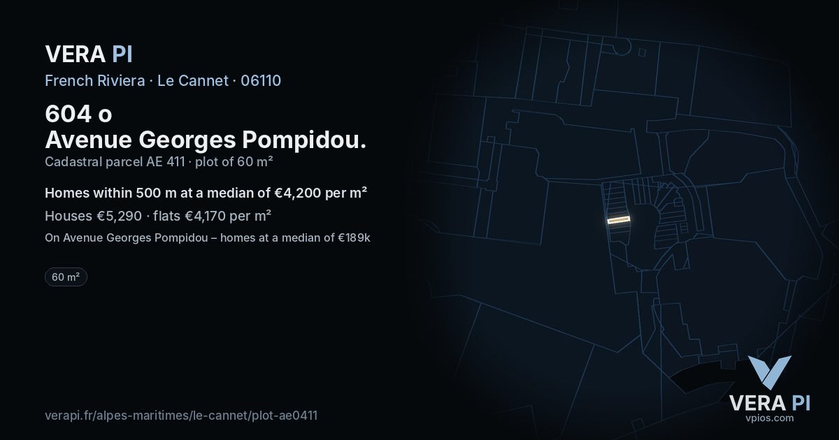 604 o Avenue Georges Pompidou, Le Cannet at night – the plot lit, the parcels around coloured by the prices near them