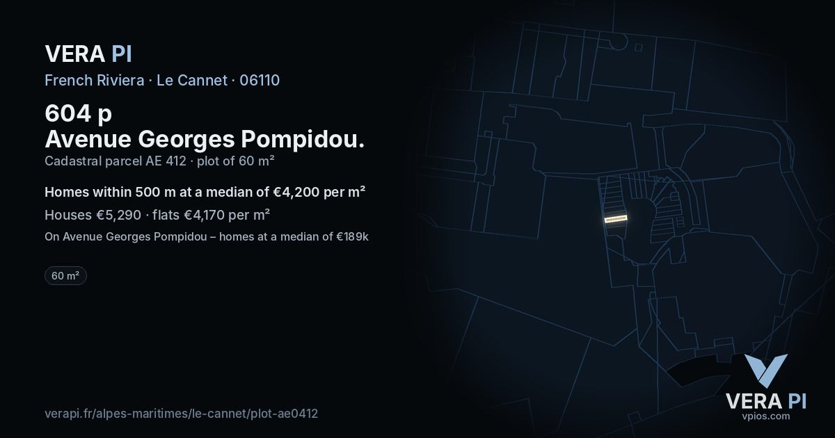 604 p Avenue Georges Pompidou, Le Cannet at night – the plot lit, the parcels around coloured by the prices near them