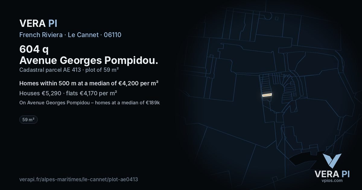 604 q Avenue Georges Pompidou, Le Cannet at night – the plot lit, the parcels around coloured by the prices near them