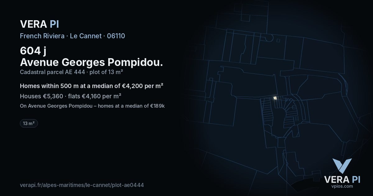 604 j Avenue Georges Pompidou, Le Cannet at night – the plot lit, the parcels around coloured by the prices near them