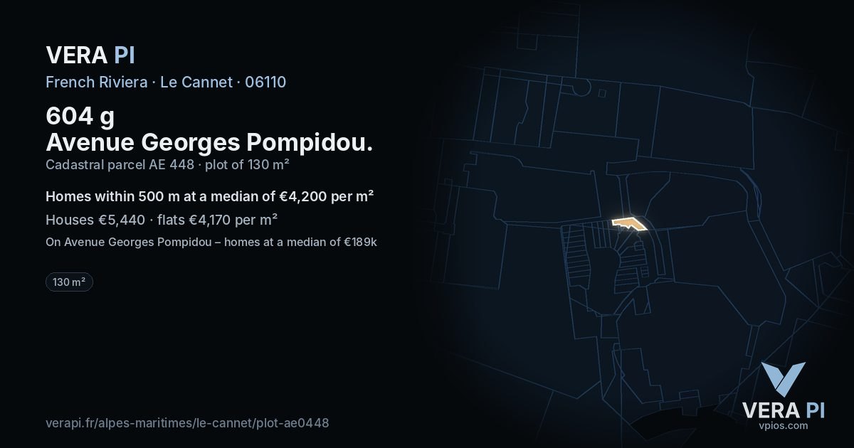 604 g Avenue Georges Pompidou, Le Cannet at night – the plot lit, the parcels around coloured by the prices near them