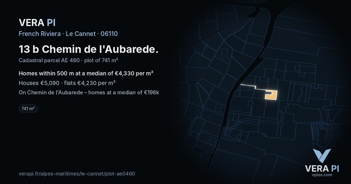 13 b Chemin de l'Aubarede, Le Cannet at night – the plot lit, the parcels around coloured by the prices near them