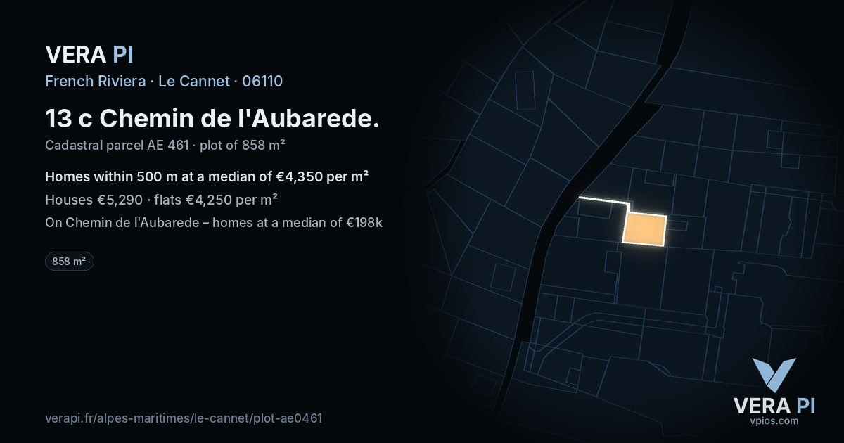 13 c Chemin de l'Aubarede, Le Cannet at night – the plot lit, the parcels around coloured by the prices near them