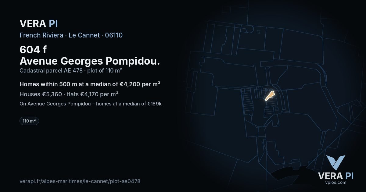 604 f Avenue Georges Pompidou, Le Cannet at night – the plot lit, the parcels around coloured by the prices near them