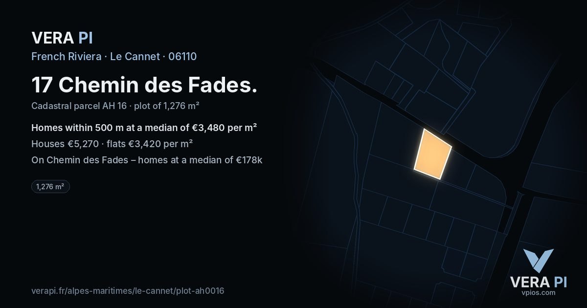 17 Chemin des Fades, Le Cannet at night – the plot lit, the parcels around coloured by the prices near them