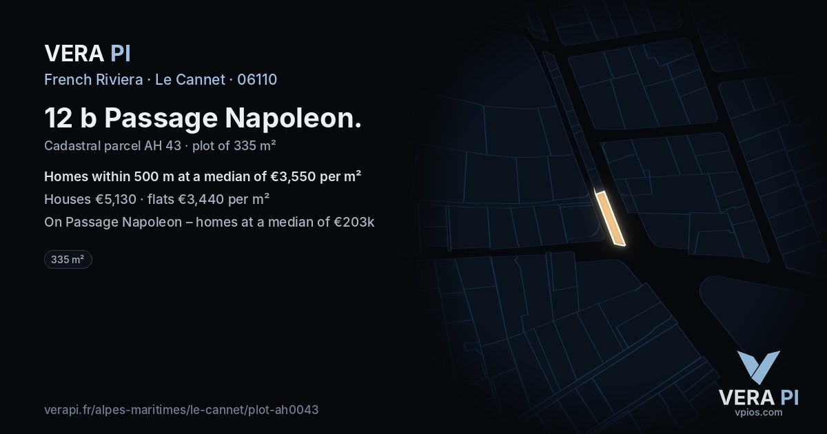 12 b Passage Napoleon, Le Cannet at night – the plot lit, the parcels around coloured by the prices near them