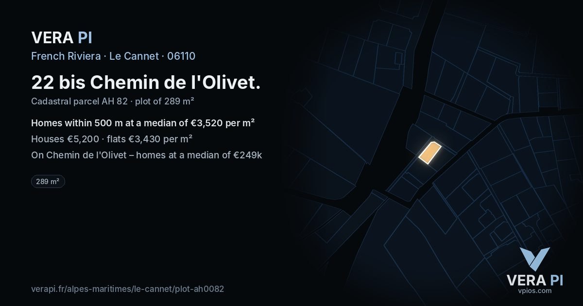 22 bis Chemin de l'Olivet, Le Cannet at night – the plot lit, the parcels around coloured by the prices near them