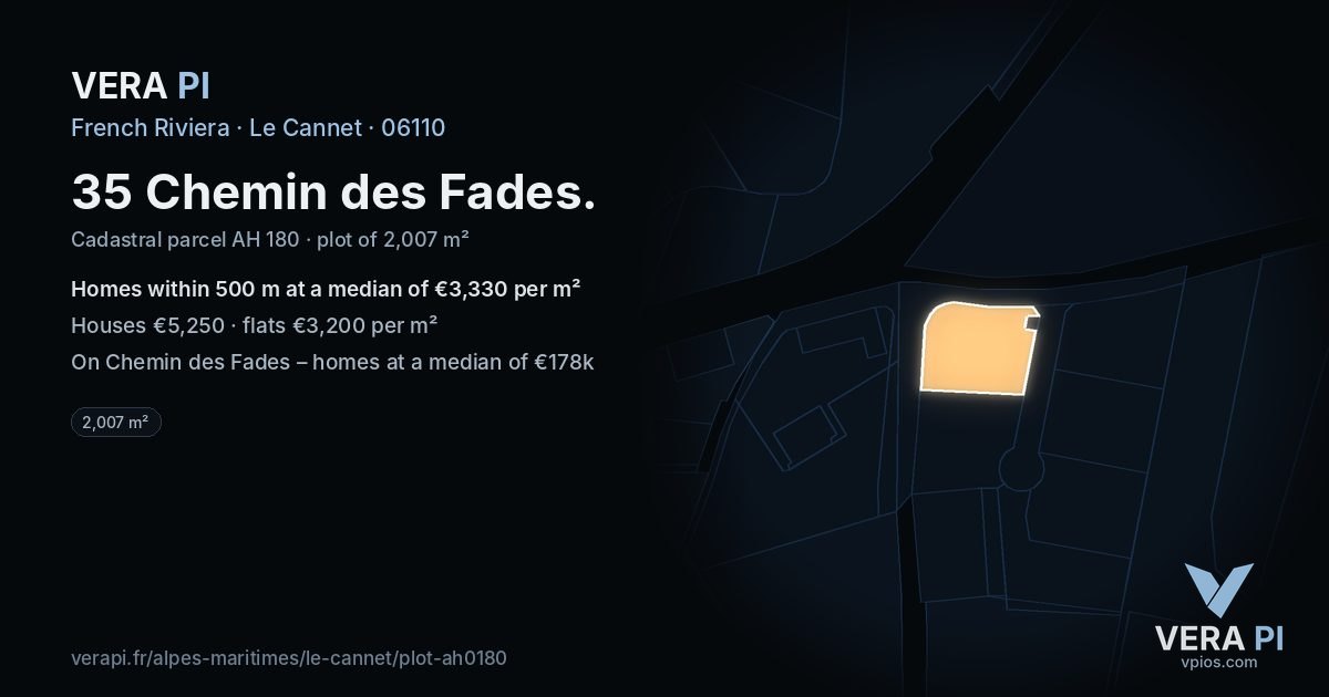 35 Chemin des Fades, Le Cannet at night – the plot lit, the parcels around coloured by the prices near them