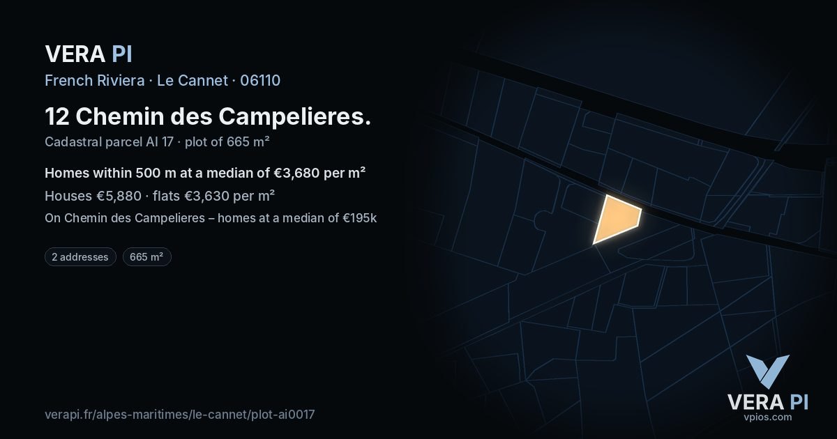 12 Chemin des Campelieres, Le Cannet at night – the plot lit, the parcels around coloured by the prices near them