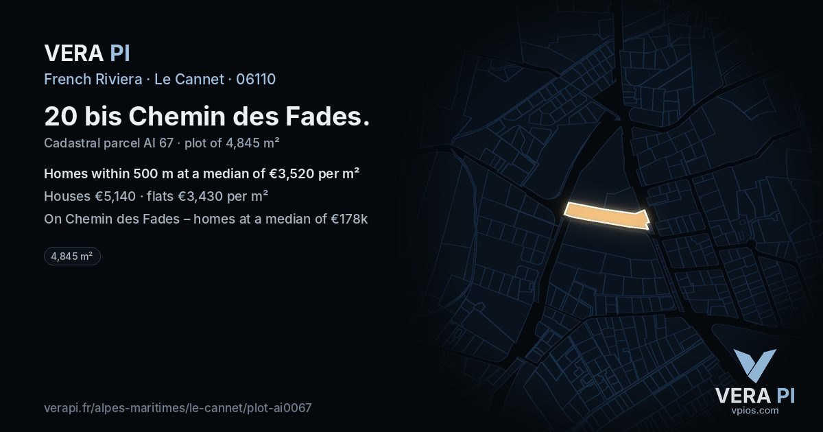 20 bis Chemin des Fades, Le Cannet at night – the plot lit, the parcels around coloured by the prices near them