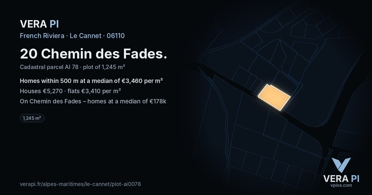 20 Chemin des Fades, Le Cannet at night – the plot lit, the parcels around coloured by the prices near them