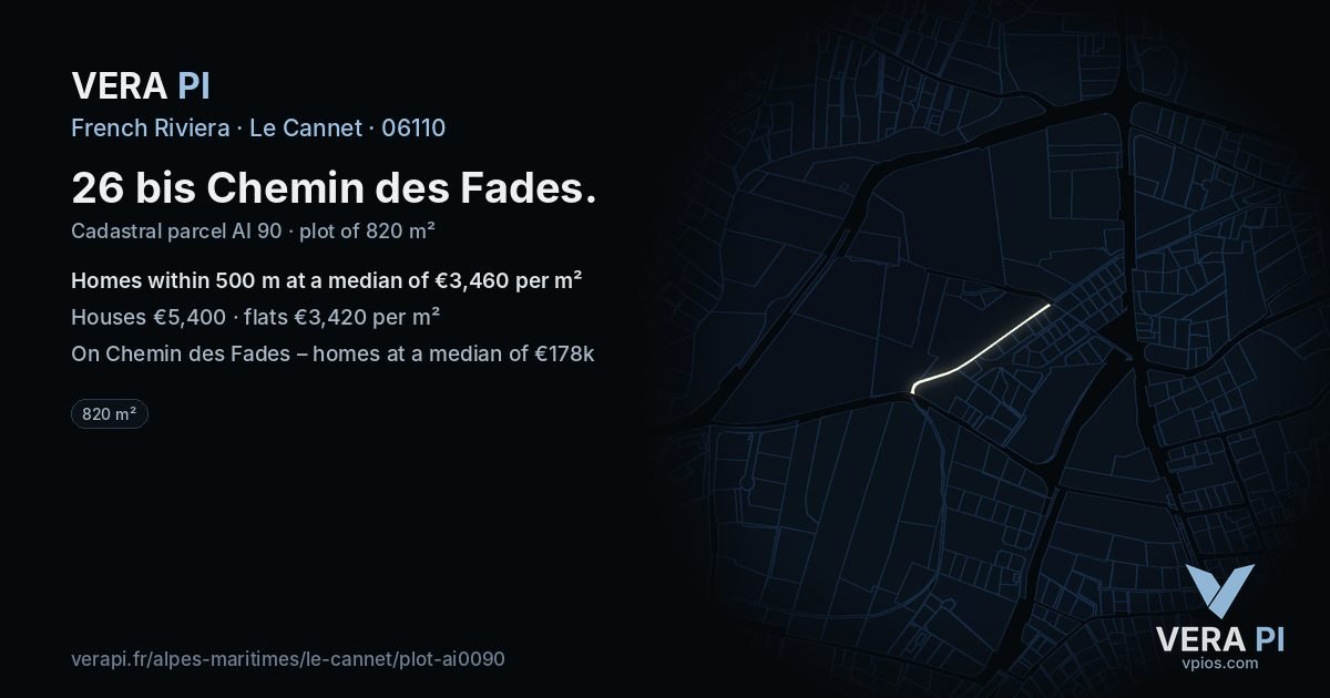 26 bis Chemin des Fades, Le Cannet at night – the plot lit, the parcels around coloured by the prices near them