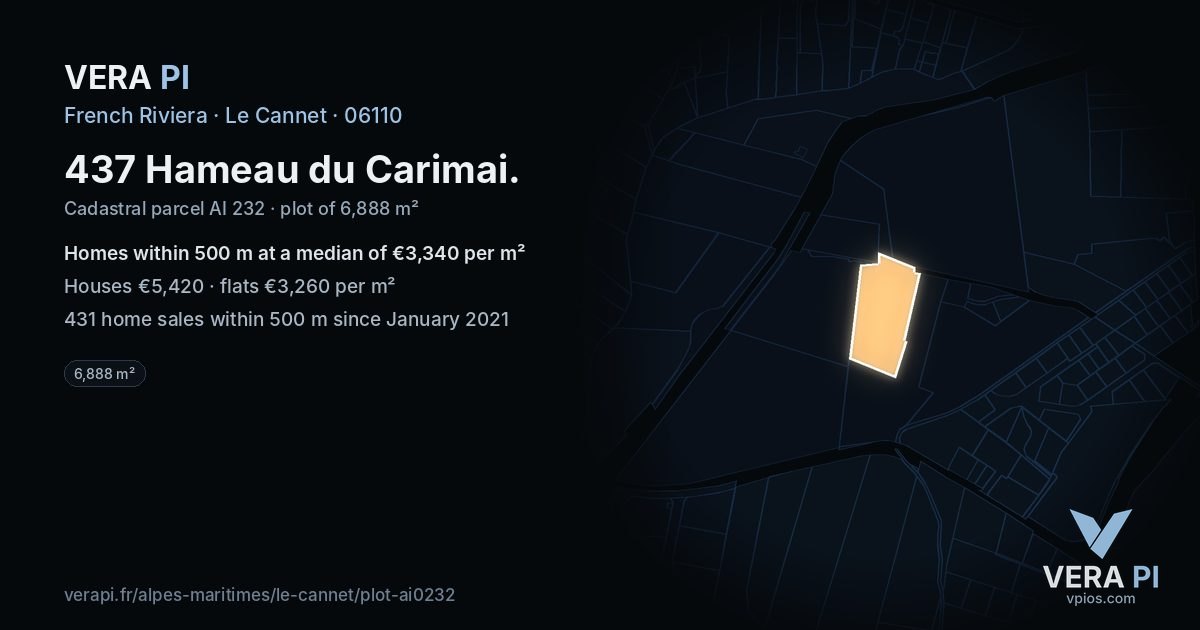 437 Hameau du Carimai, Le Cannet at night – the plot lit, the parcels around coloured by the prices near them