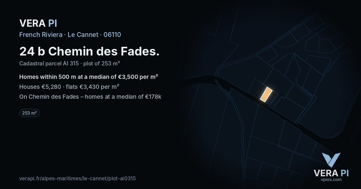 24 b Chemin des Fades, Le Cannet at night – the plot lit, the parcels around coloured by the prices near them