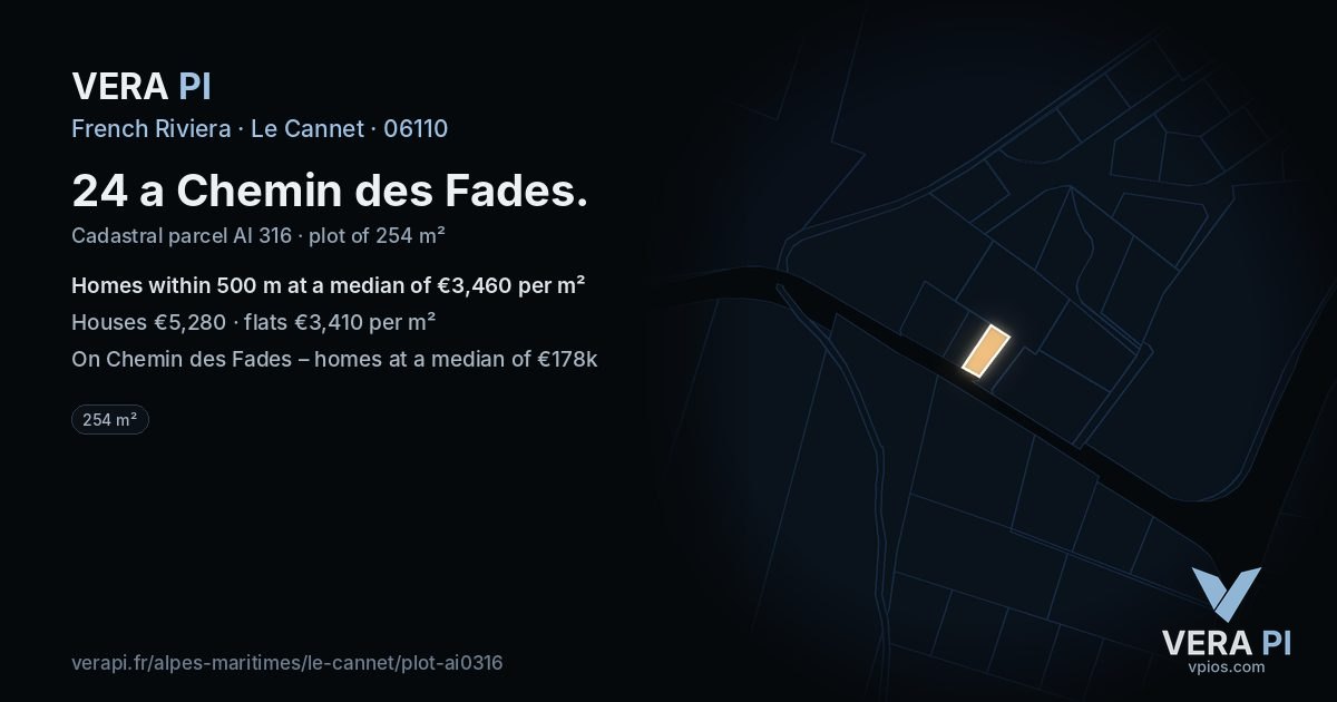 24 a Chemin des Fades, Le Cannet at night – the plot lit, the parcels around coloured by the prices near them