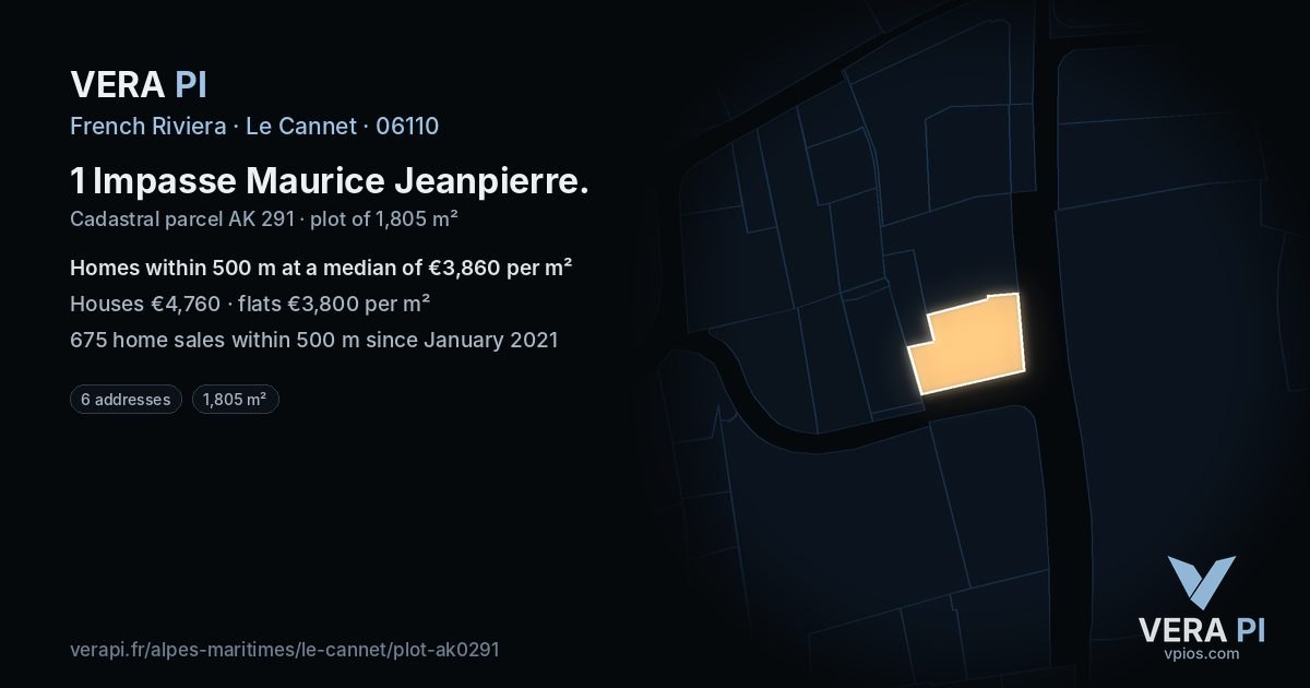1 Impasse Maurice Jeanpierre, Le Cannet at night – the plot lit, the parcels around coloured by the prices near them