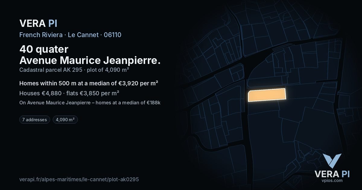 40 quater Avenue Maurice Jeanpierre, Le Cannet at night – the plot lit, the parcels around coloured by the prices near them
