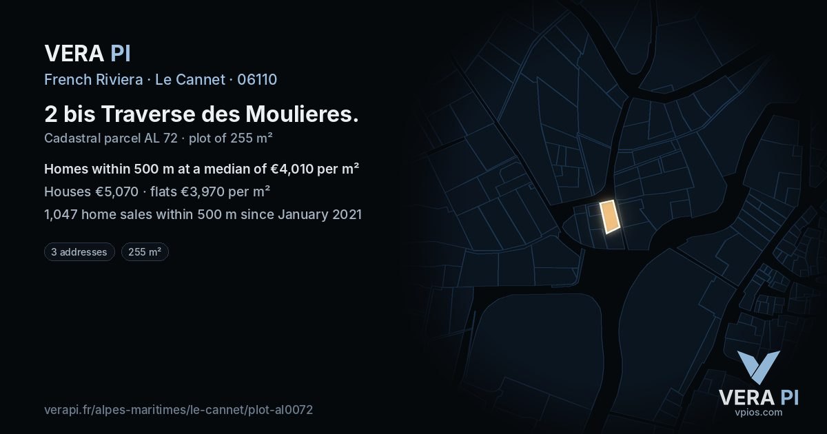 2 bis Traverse des Moulieres, Le Cannet at night – the plot lit, the parcels around coloured by the prices near them