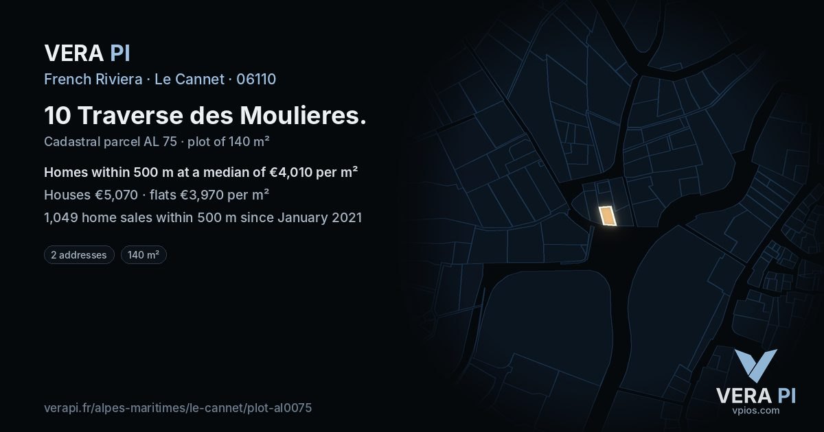 10 Traverse des Moulieres, Le Cannet at night – the plot lit, the parcels around coloured by the prices near them