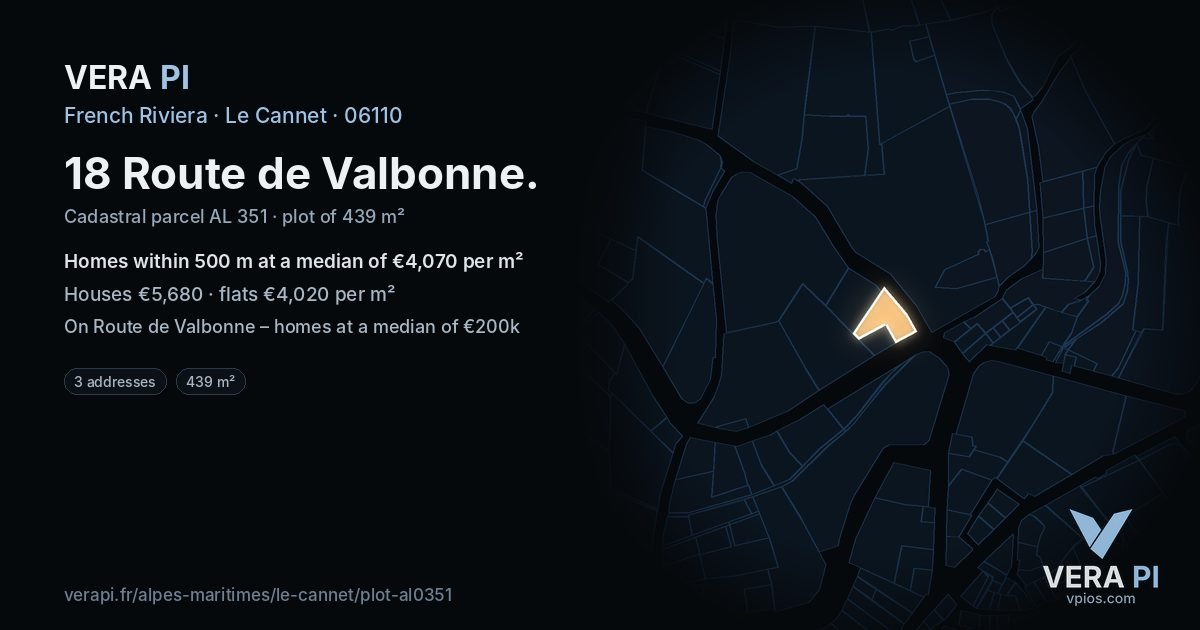 18 Route de Valbonne, Le Cannet at night – the plot lit, the parcels around coloured by the prices near them
