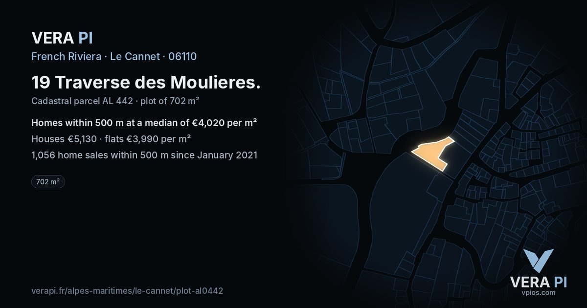 19 Traverse des Moulieres, Le Cannet at night – the plot lit, the parcels around coloured by the prices near them