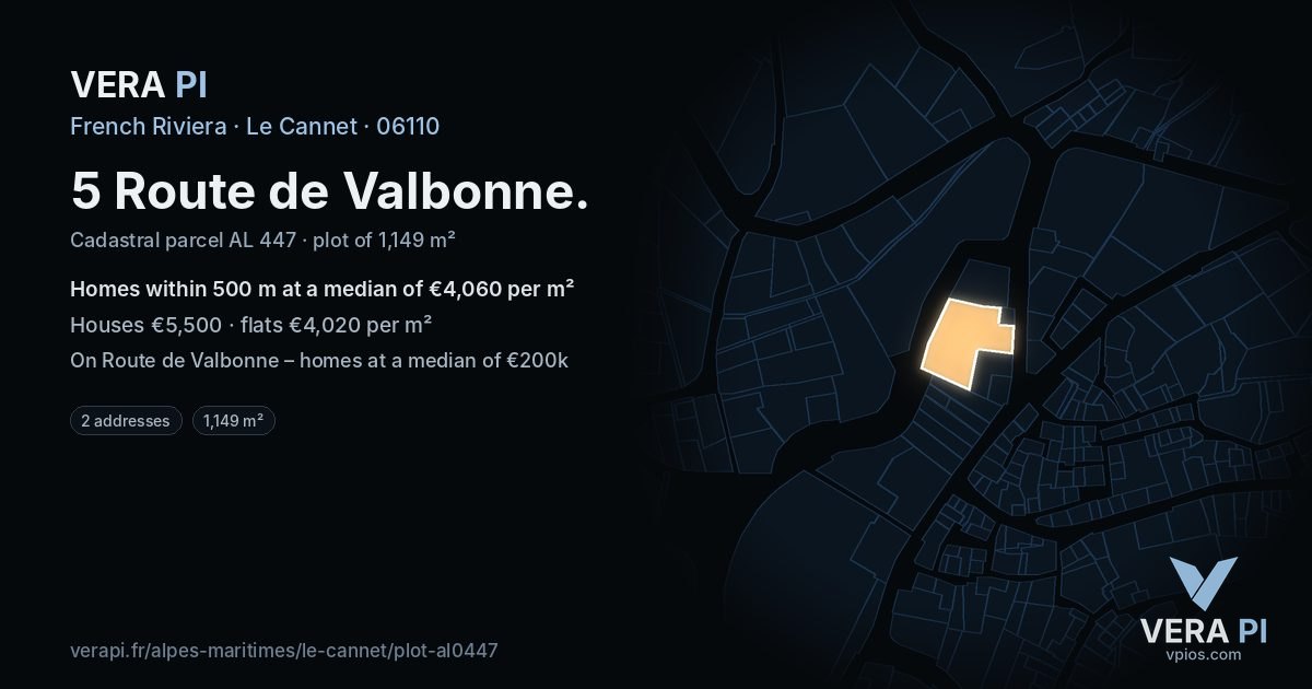 5 Route de Valbonne, Le Cannet at night – the plot lit, the parcels around coloured by the prices near them
