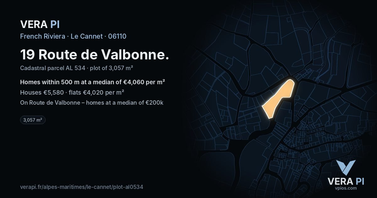 19 Route de Valbonne, Le Cannet at night – the plot lit, the parcels around coloured by the prices near them