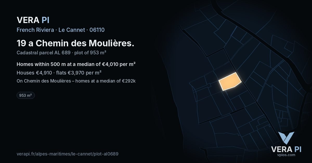 19 a Chemin des Moulières, Le Cannet at night – the plot lit, the parcels around coloured by the prices near them
