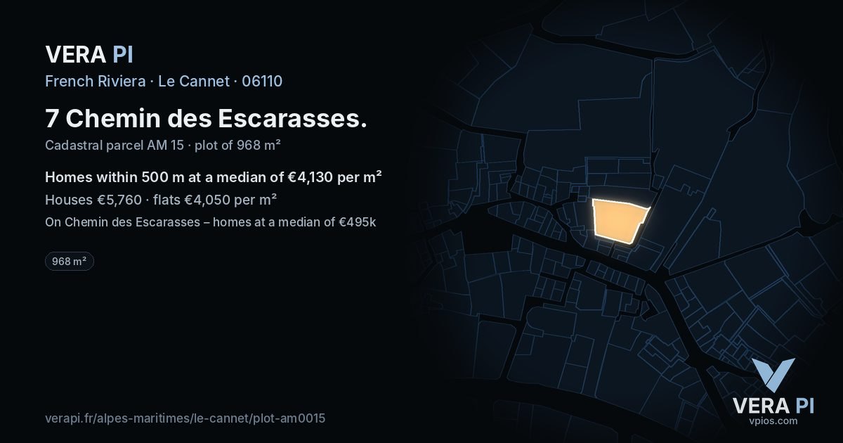 7 Chemin des Escarasses, Le Cannet at night – the plot lit, the parcels around coloured by the prices near them