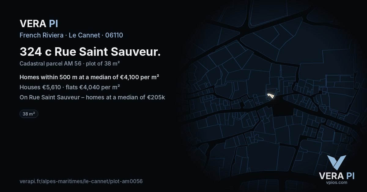 324 c Rue Saint Sauveur, Le Cannet at night – the plot lit, the parcels around coloured by the prices near them