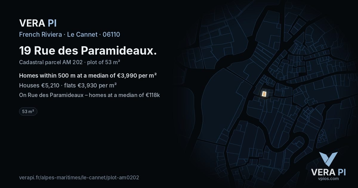 19 Rue des Paramideaux, Le Cannet at night – the plot lit, the parcels around coloured by the prices near them