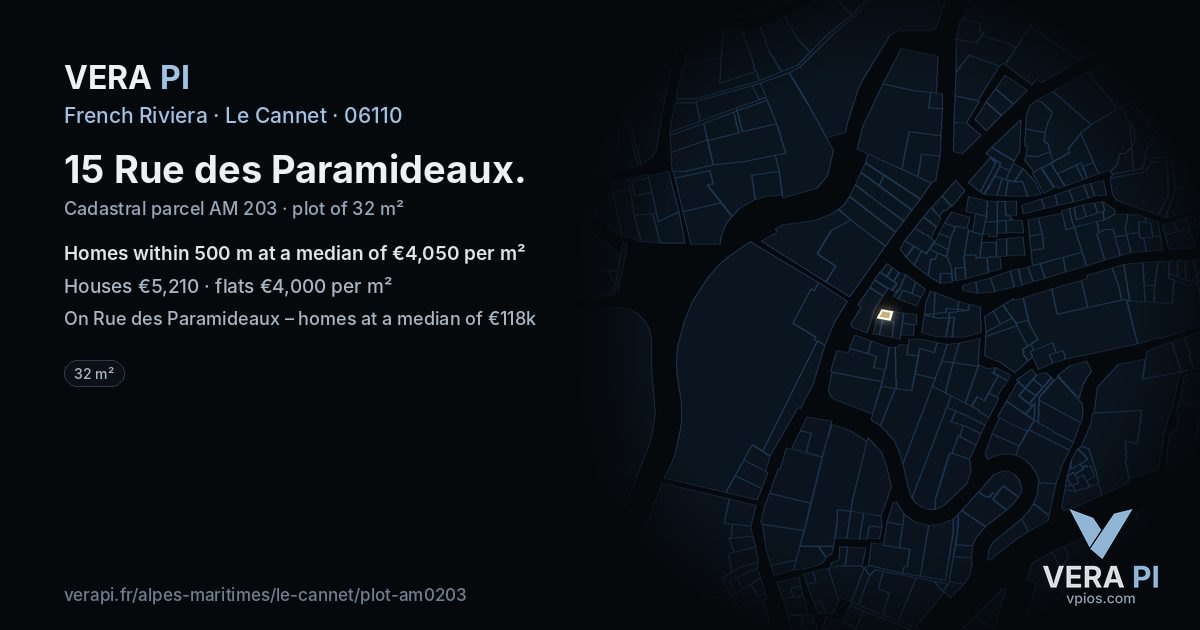 15 Rue des Paramideaux, Le Cannet at night – the plot lit, the parcels around coloured by the prices near them