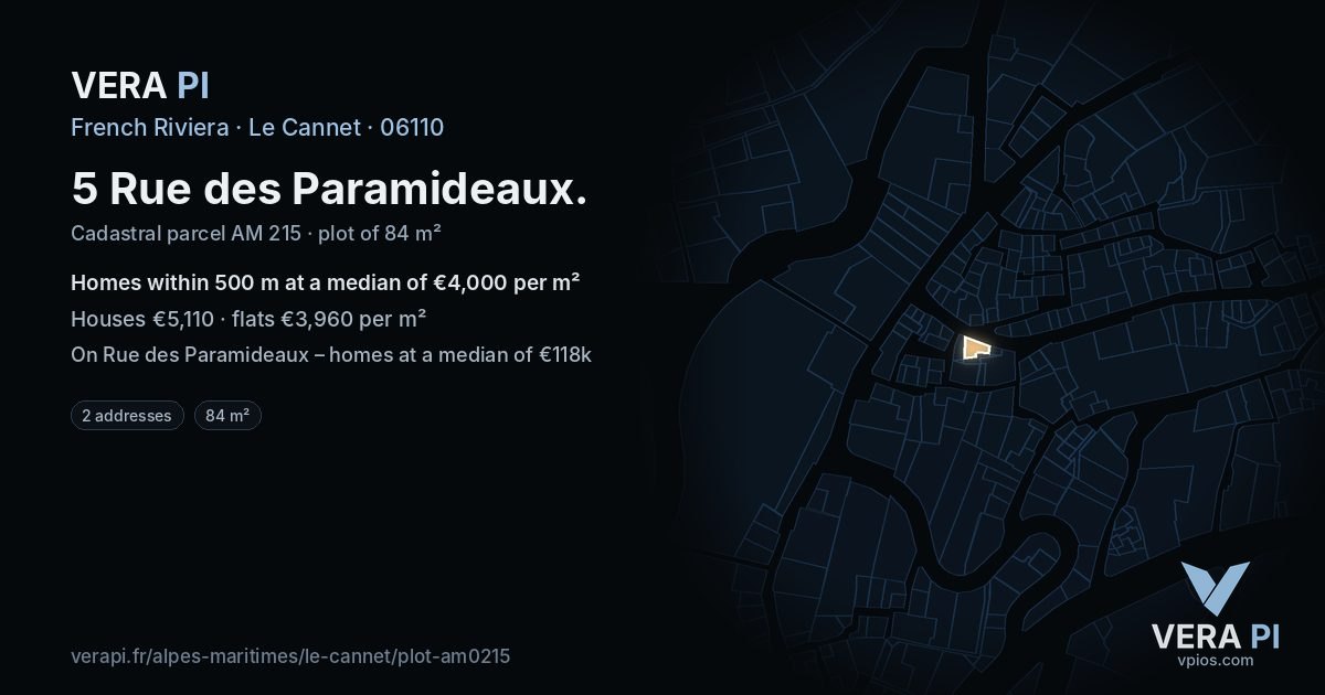 5 Rue des Paramideaux, Le Cannet at night – the plot lit, the parcels around coloured by the prices near them