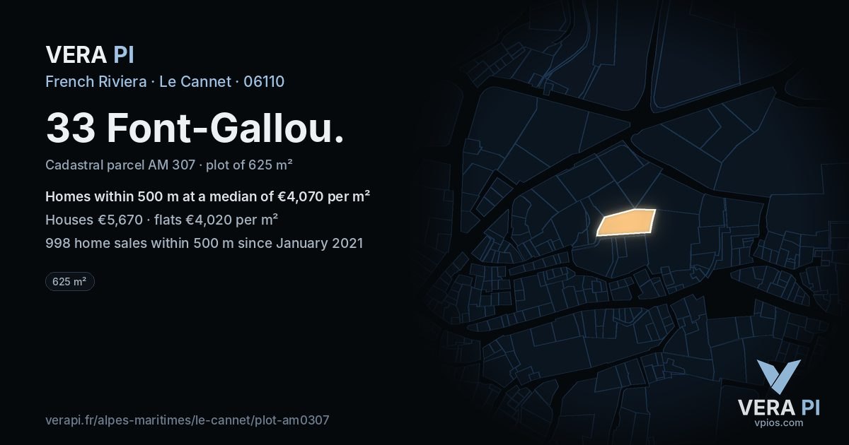 33 Font-Gallou, Le Cannet at night – the plot lit, the parcels around coloured by the prices near them